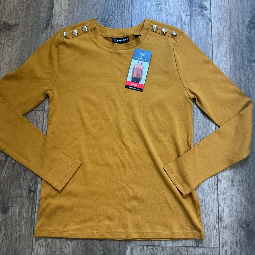NEW! Rafaella Women’s Blouse, Mustard Yellow, 100%‎ Cotton, XS